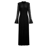 Justyna Black Rhinestone Guipure Lace Maxi Dress