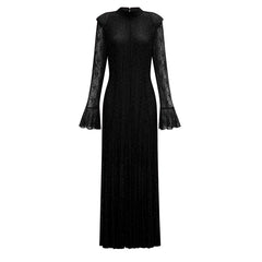 Justyna Black Rhinestone Guipure Lace Maxi Dress