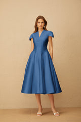 Aventin Blue Godet Design Midi Dress