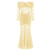 Brigitte Yellow Lace Panel Ruched Maxi Dress