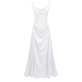 Fiona White Satin Square Neck Maxi Dress
