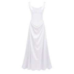 Fiona White Satin Square Neck Maxi Dress