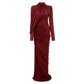Arlette Red Asymmetrical Ruched Maxi Dress