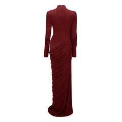 Arlette Red Asymmetrical Ruched Maxi Dress