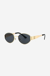 Oval Frame Sunglasses with Engraved Wide Gold Temples – Black