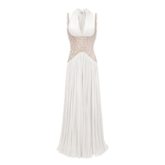 Gwenaëlle White Rhinestone Panel Maxi Dress