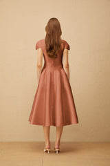 Aventin Brown Godet Design Midi Dress