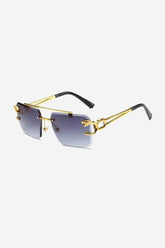 Rimless Square Sunglasses with Gold Panther Detail and Double-Bar Temples – Purple