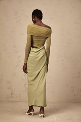 Estelle off-shoulder semi-sheer midi dress in Green (Final Sale-US Only)