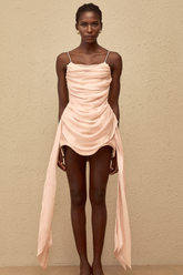 Vénus Pink Ribbon Design Ruched Mini Dress