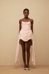 Vénus Pink Ribbon Design Ruched Mini Dress