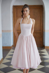 Eponine Pink Layered Flared Hem Midi Dress