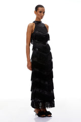 Bridget Black Halterneck Fringed Maxi Dress