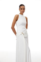 Klara White Ruched Ribbon Textured Maxi Dress
