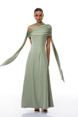 Benedetta Green One Shoulder Satin Maxi Dress