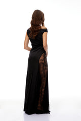 Hazel Black Lace Panel Satin Maxi Dress