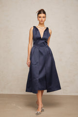 Chantale blue twist-detail satin midi dress (Final Sale)