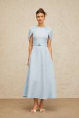 Lina blue shawl-panel embellished midi dress (Final Sale-US Only)