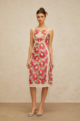 Nalini rose-pink braided floral-embroidered midi dress (Final Sale)