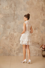 Thérèse white embellished floral-lace tiered mini dress