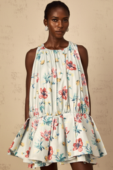 Wendy Green Floral Print Shirred Mini Dress