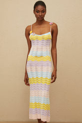 Véronique Pink Wave Knit Crochet Midi Dress (Final Sale)