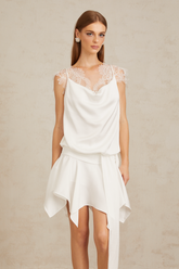 Thérèse White Draped Lace Panel Mini Dress