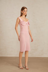 Aada Pink Fitted 3D Petal Midi Dress (Final Sale)