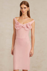Aada Pink Fitted 3D Petal Midi Dress (Final Sale)