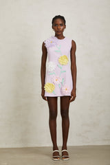 Véronique Purple 3D Petal Sleeveless Mini Dress