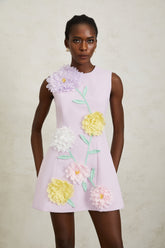 Véronique Purple 3D Petal Sleeveless Mini Dress