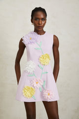 Véronique Purple 3D Petal Sleeveless Mini Dress