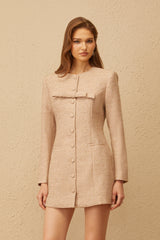 Uranie Khaki Bowknot Tweed Dress & Shorts Set