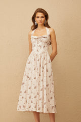 Eugénie White Polka Dot Floral Midi Dress (Final Sale)