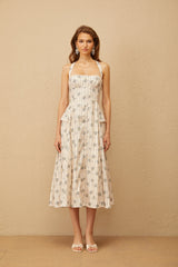 Estelle White Halterneck Floral Print Midi Dress (Final Sale)