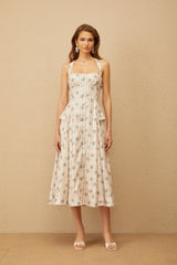 Estelle White Halterneck Floral Print Midi Dress (Final Sale)