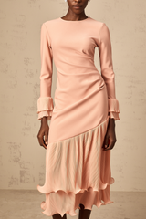 Fleurida ruffled-trim panelled midi dress in Pink (Final Sale)