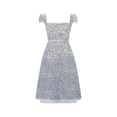 Gaëlle Blue Floral Embroidered Midi Dress