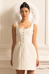 Textured Sleeveless Mini Dress With Fitted Bodice - Ivoire