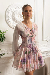 Watercolor Bloom Chiffon Mini Dress - Pastel