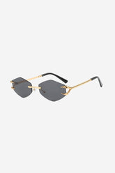 Rimless Geometric Sunglasses with Spiked Gold Temples – Black
