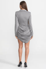 Tailored Mini Dress with Draped Skirt Detail – Light Gray