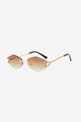Rimless Geometric Sunglasses with Spiked Gold Temples – Brown