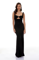 Abigail Black Cut Out Ruched Maxi Dress