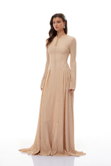 Adeline Beige Textured Jacquard Maxi Gown