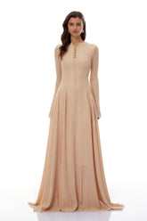 Adeline Beige Textured Jacquard Maxi Gown