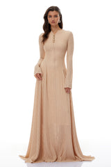 Adeline Beige Textured Jacquard Maxi Gown
