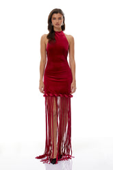 Aïda Red Halterneck Velvet Maxi Dress