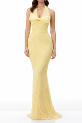 Antonia Yellow Halterneck Bow Maxi Dress