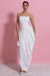 Strapless Maxi Dress With Asymmetric Draped Skirt - White